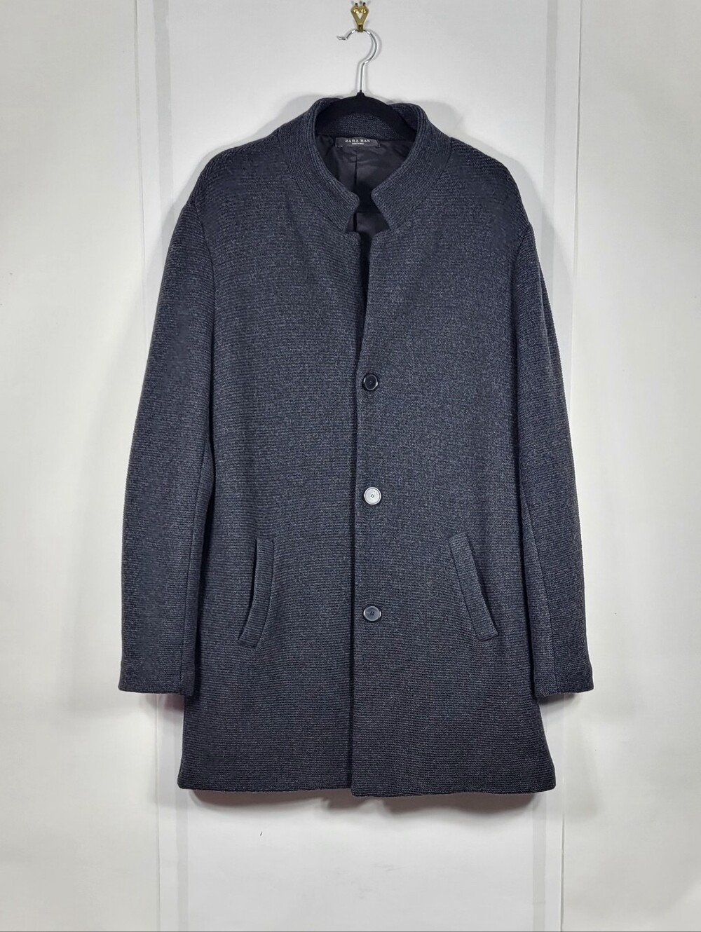 Zara Men's Dark Charcoal Stand-Collar Pea Coat #862 Size XL